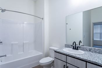 a bathroom with a shower toilet and sink
